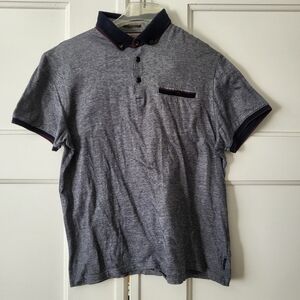 Ted Baker Navy Blue Cotton Polo Horn Buttons Size 4 Large